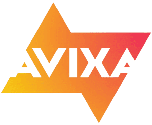 A stylized orange and pink logo that reads: AVIXA.