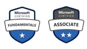 Two Microsoft Certified badges: Fundamentals and Associate.